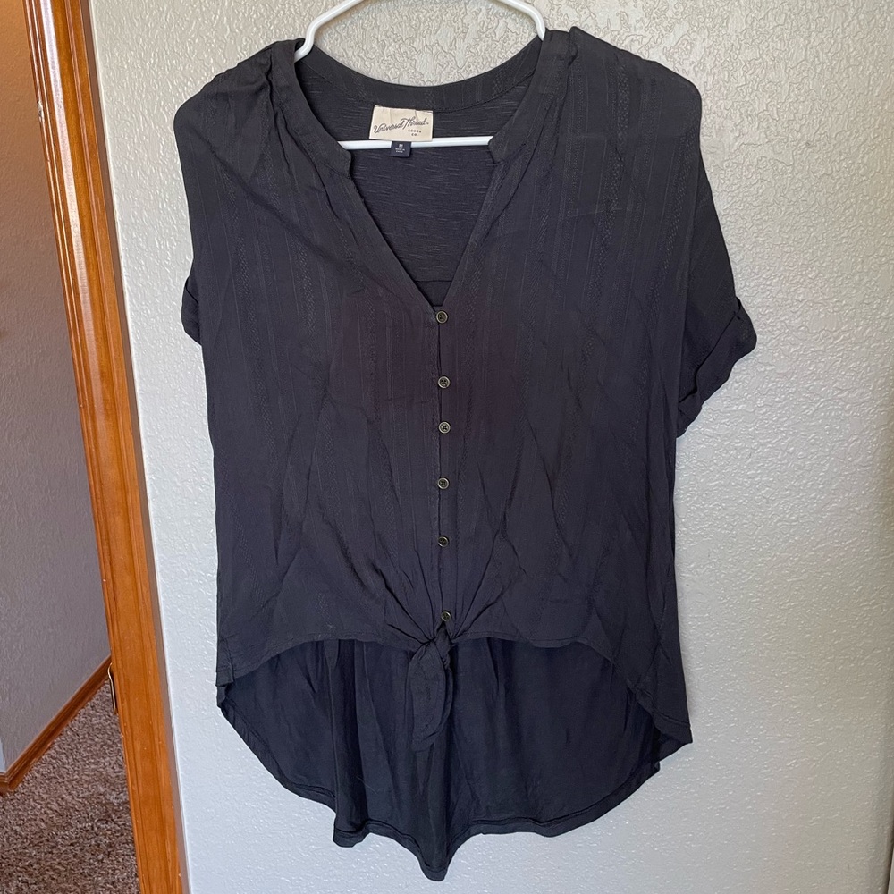 Grey tie front top